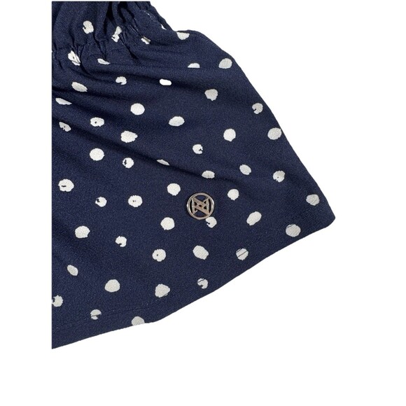 Adrienne Vittadini Navy Polka Dot Sleeveless Ruffle Blouse V-Neck Size L - Picture 3 of 5